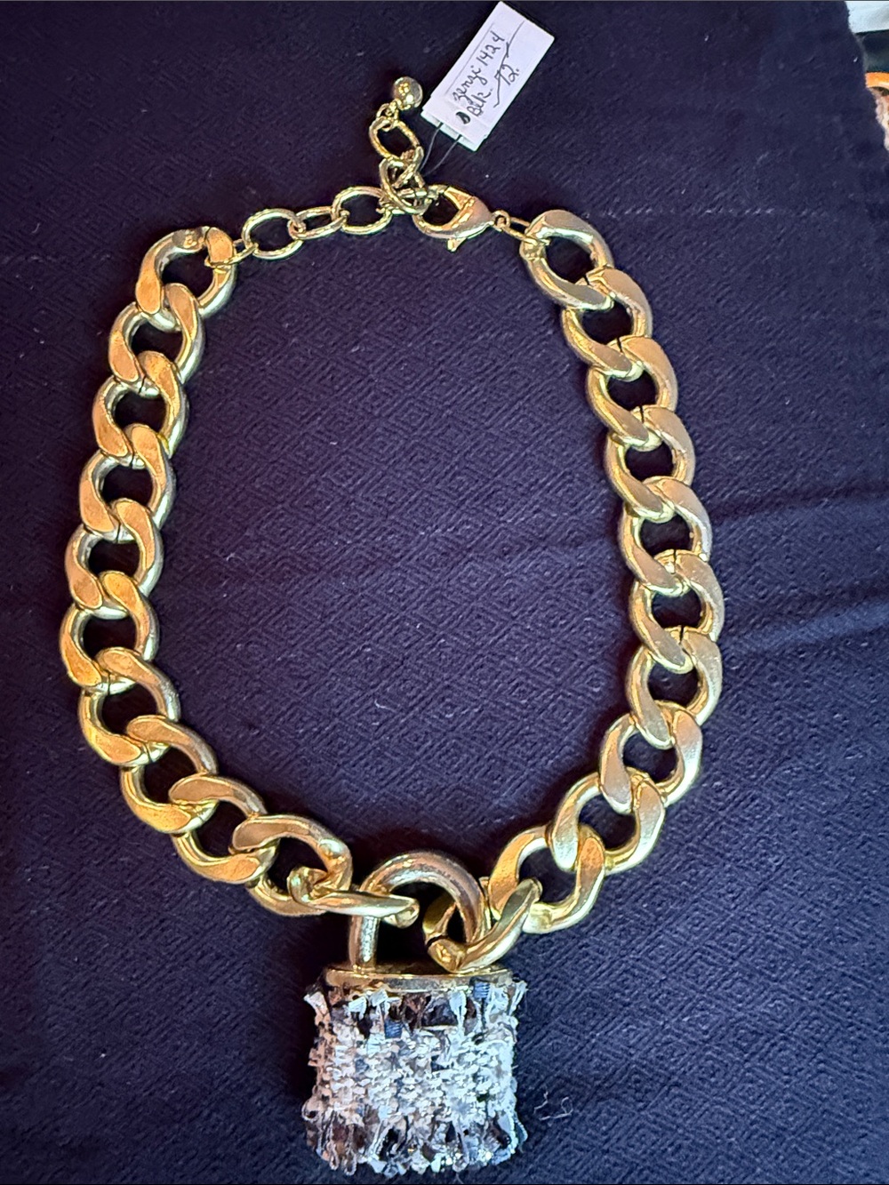 Gold-Tone Chunky Chain Necklace with Textured Pendant